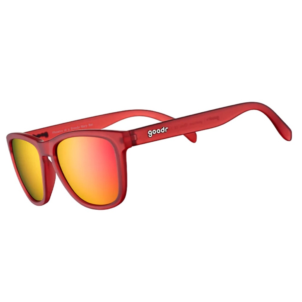 goodr OGs, red with pink mirrored lenses (“Phoenix at a Bloody Mary bar”)
